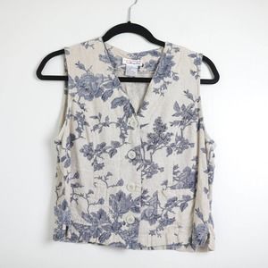 Vintage 90s Talbots Linen Blend Button Front Sleeveless Top Vest